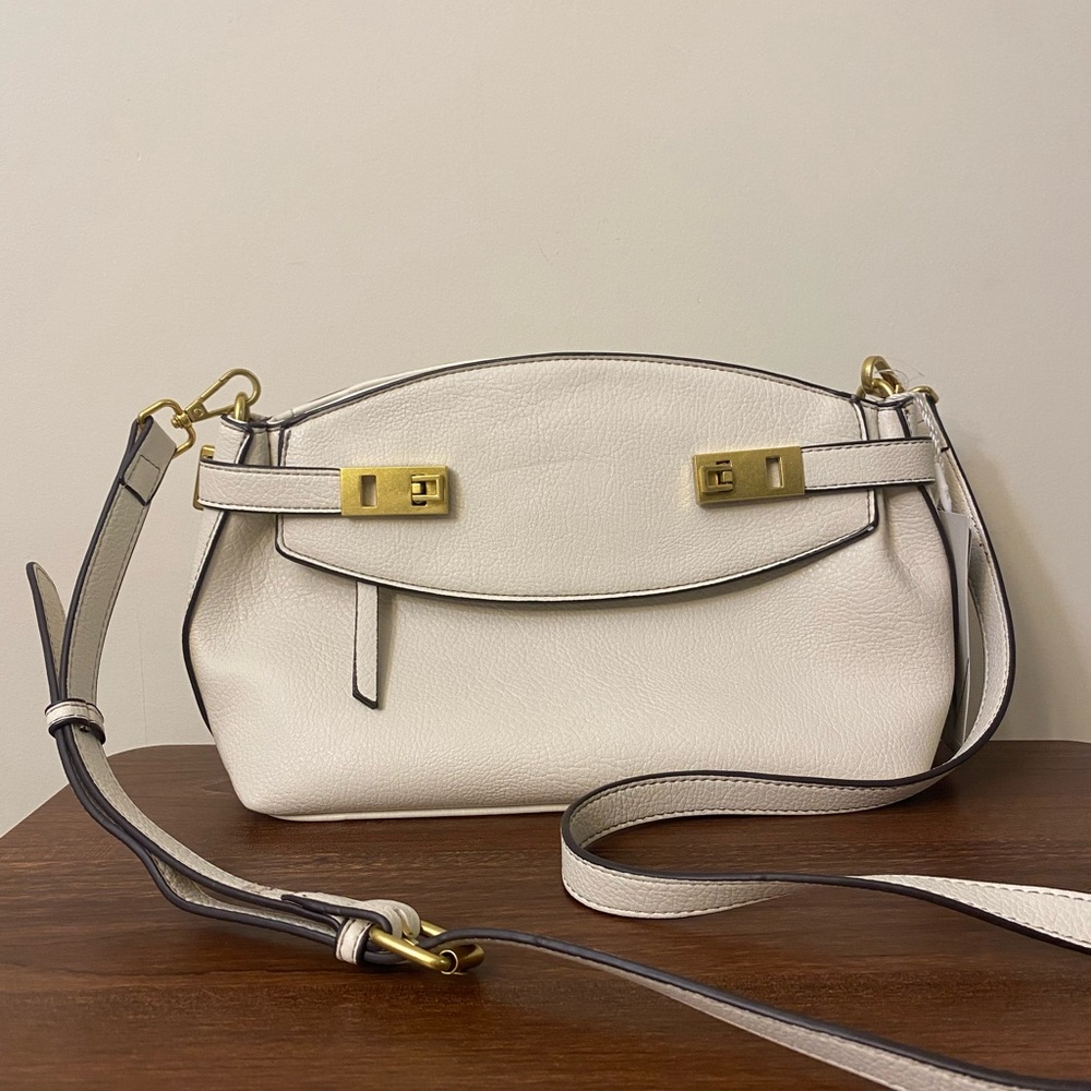 Chic Cream Crossbody Bag with Gold Accents